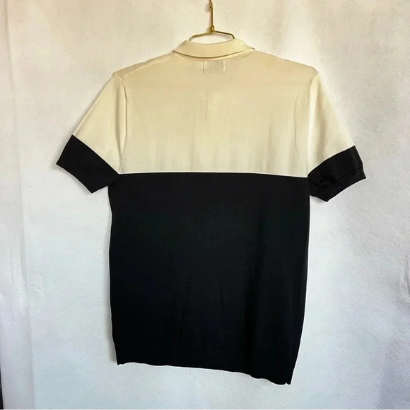 Topman Colorblock Polo Sweater Size Small 1/4 Zip Black Ivory Short Sleeve Knit - Picture 4 of 8